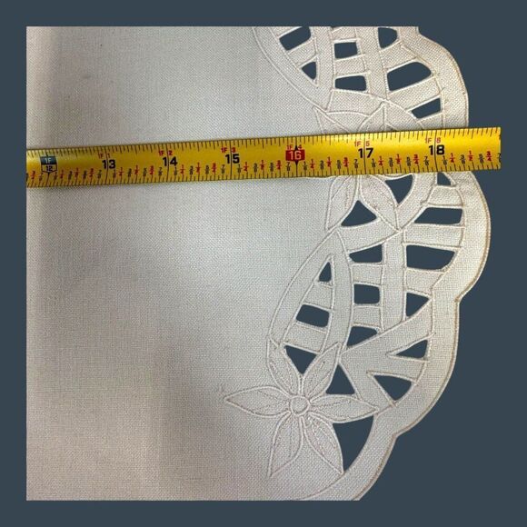 Set Of 4 Vintage Beige Lace Edge Oval Placemats Formal Linen Made In Philippines - Picture 5 of 10